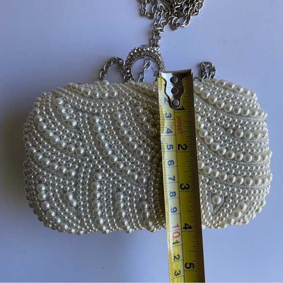 Vintage Pearl Purse White Shoulder Bag Elegant Wedding Prom Formal Handbag Small - Picture 11 of 12